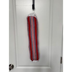 Handmade Plastic Bag Holder- red/blue stripes